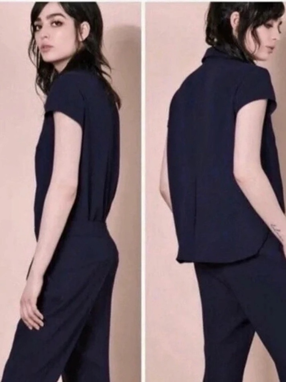 ARGENT Navy Blue Tailored Jumpsuit — Women’s Size 8 — Made in USA